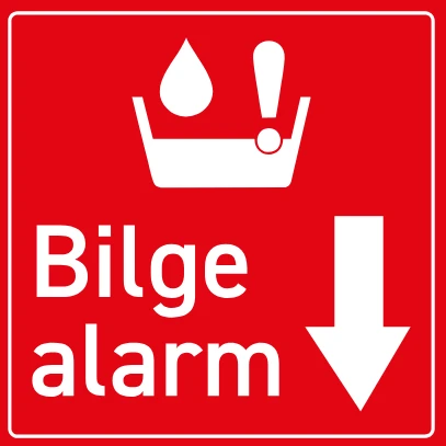 Sticker Tekst Bilge alarm pijl - 100x100 mm